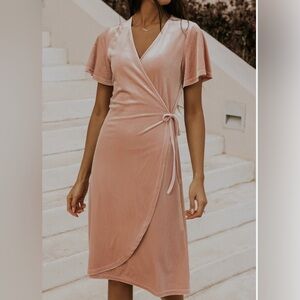 Roolee Pink Velvet Cross Over Dress